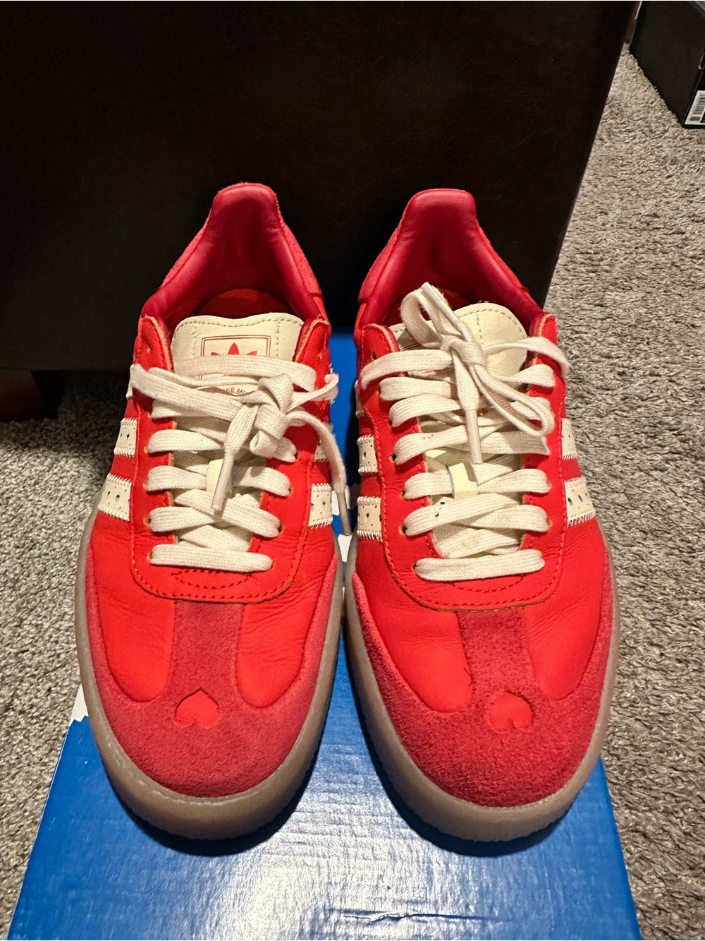 Adidas Valentine Addition Red Low-Top Sneakers with Cream Accents and hearts